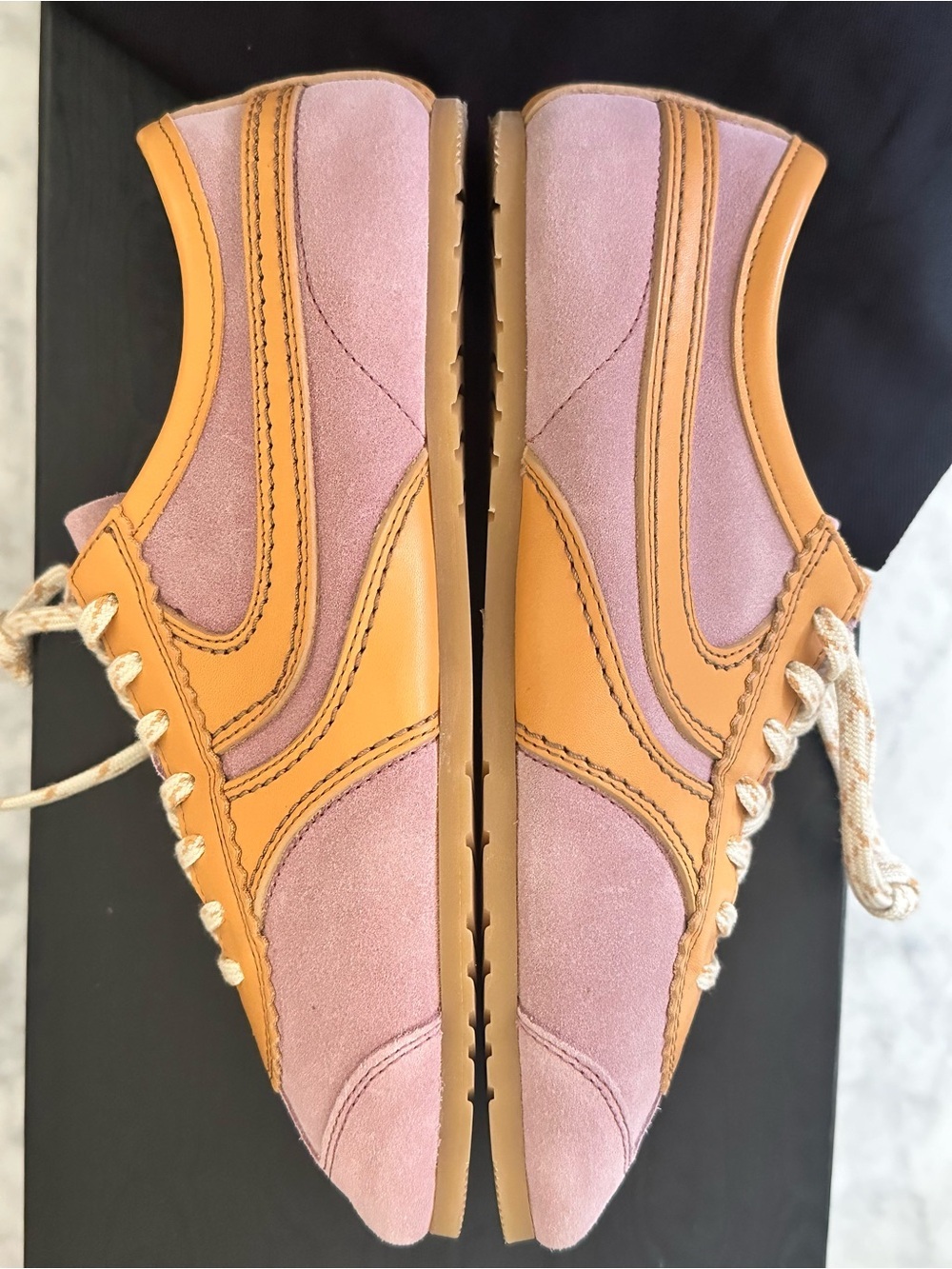 Dries Van Noten Leather-trimmed Suede Blush Yellow Low Top Sneakers 37 NWT - Picture 6 of 12